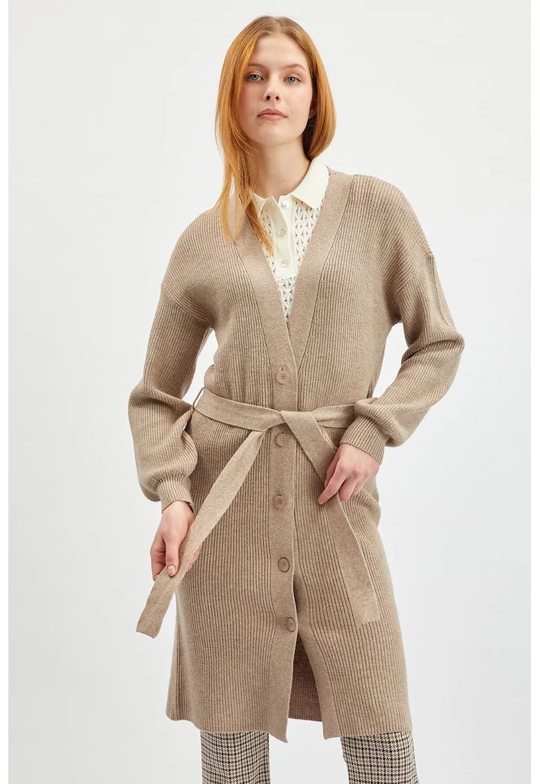 Cardigan striat cu nasturi, Grej
