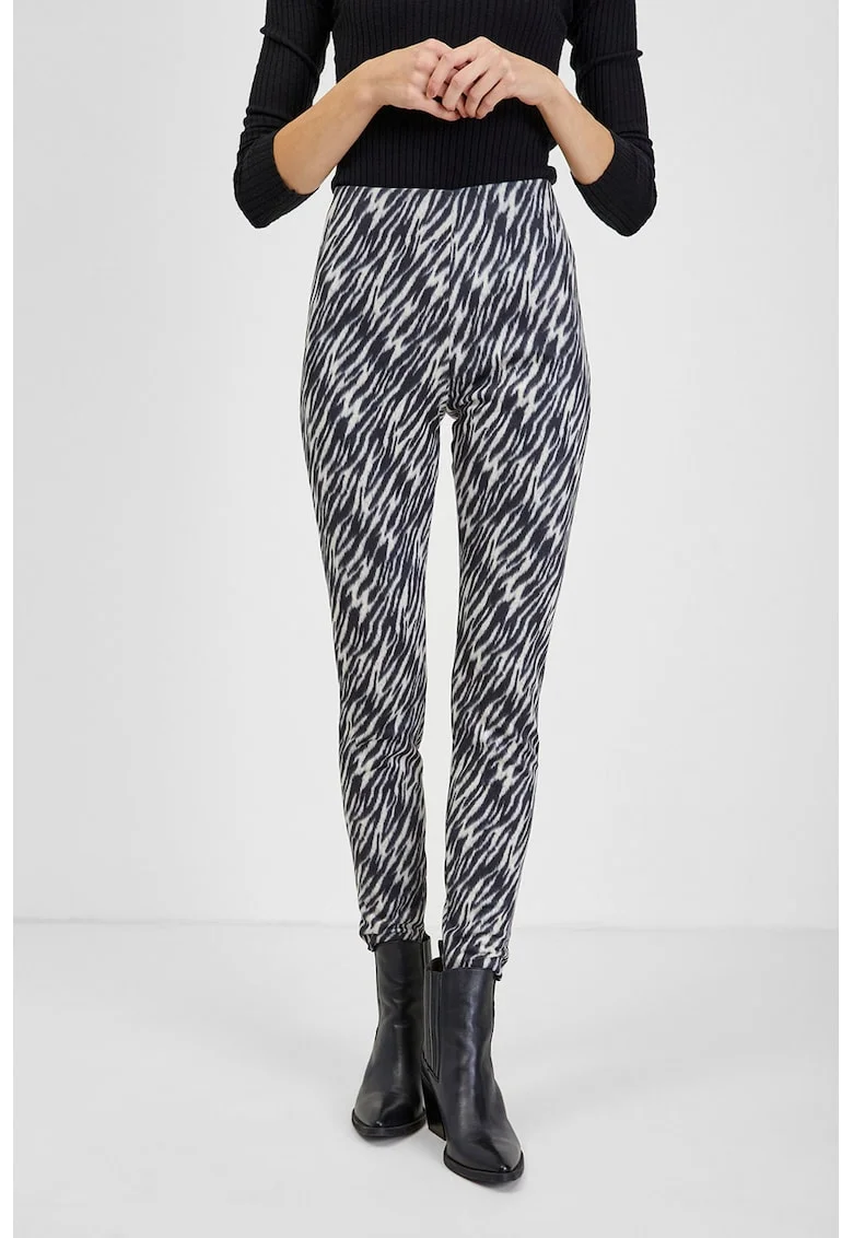 Colanti cu talie inalta si model, Alb/Negru