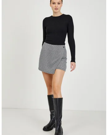 Fusta-pantalon cu model si croiala petrecuta, Alb/Negru