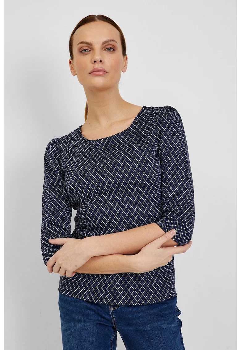 Bluza cu maneci 3/4, Alb/Albastru ultramarin