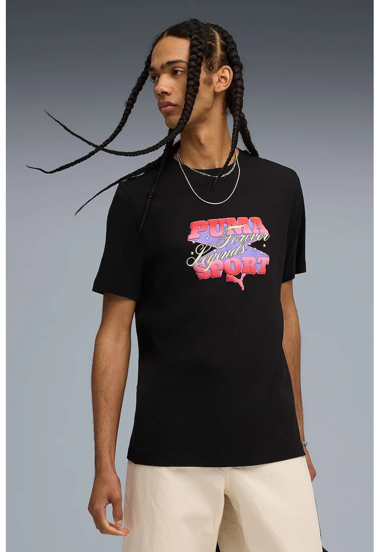 Tricou cu imprimeu logo, Negru/Violet/Roz