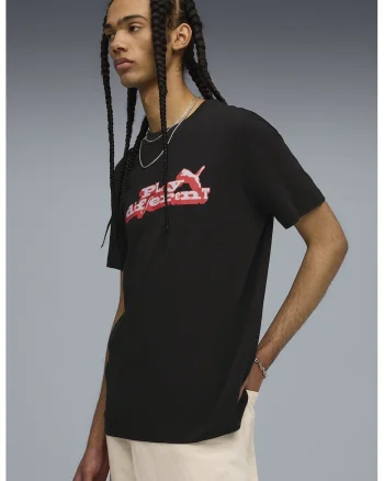 Tricou cu decolteu la baza gatului si imprimeu grafic, Alb/Negru/Coral