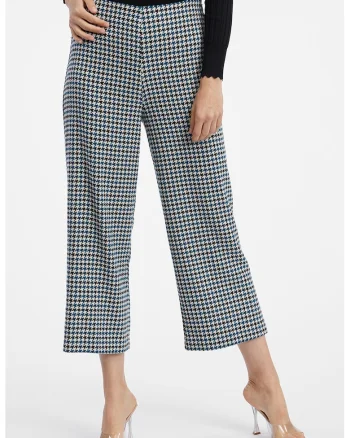 Pantaloni crop cu croiala ampla, Alb/Negru/Albastru petrol