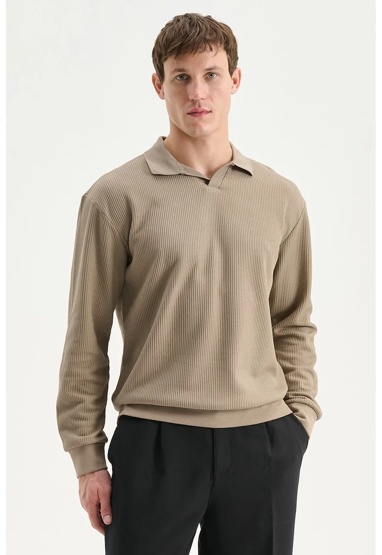 Pulover striat cu model uni, Bej