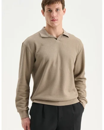 Pulover striat cu model uni, Bej