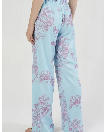 Pantaloni cu croiala ampla si model, Turcoaz/Lila