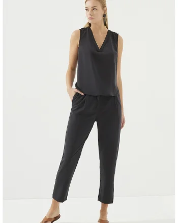 Pantaloni crop cu buzunare laterale, Negru