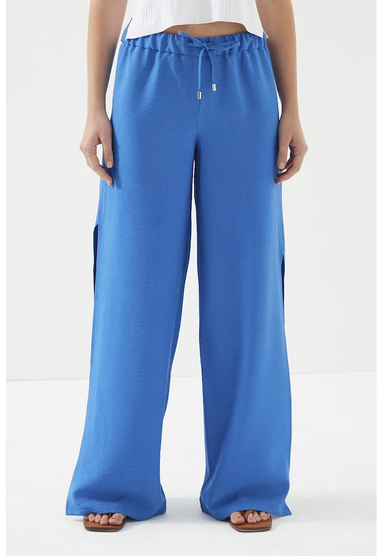 Pantaloni cu croiala ampla si slituri laterale, Albastru royal