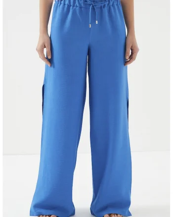 Pantaloni cu croiala ampla si slituri laterale, Albastru royal