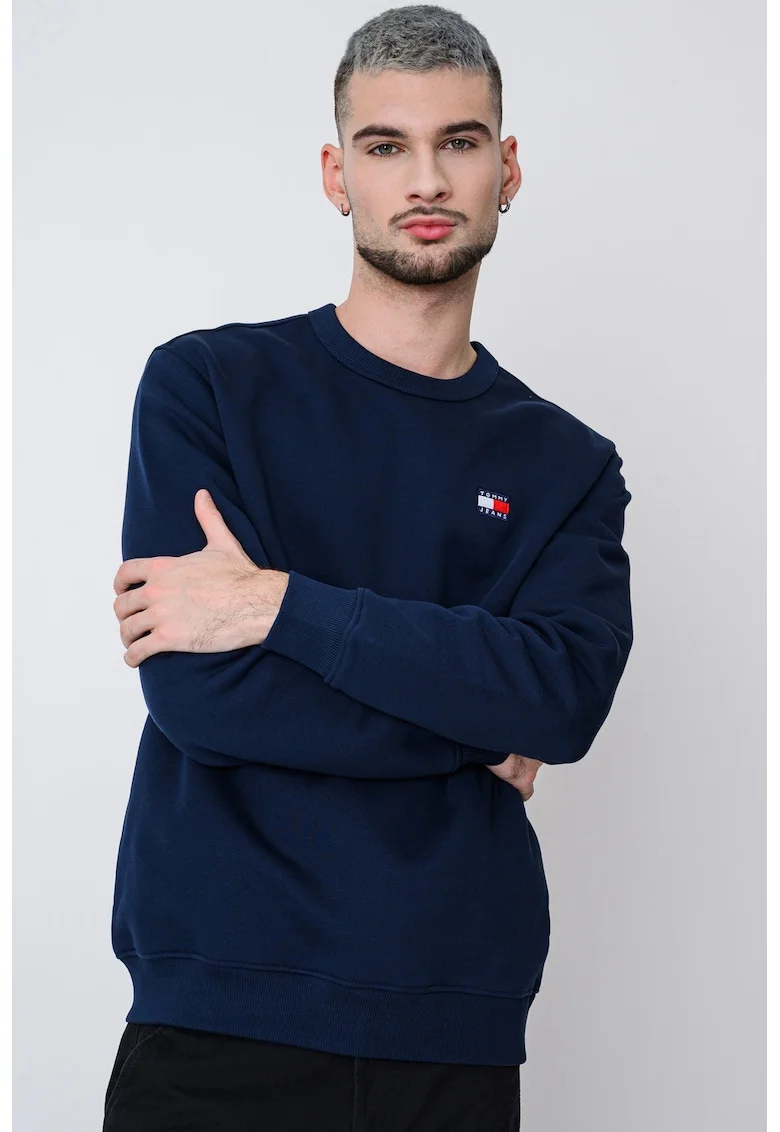 Bluza de trening cu decolteu la baza gatului si logo, Bleumarin