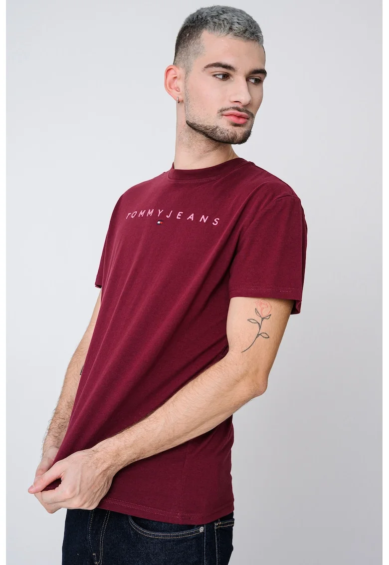 Tricou din bumbac cu logo brodat, Visiniu