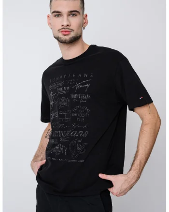Tricou cu decolteu la baza gatului si imprimeu, Negru