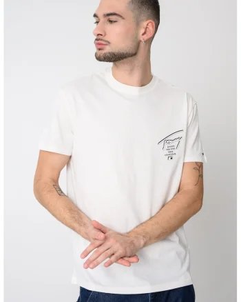 Tricou de bumbac cu imprimeu logo pe partea din spate Signature, Alb