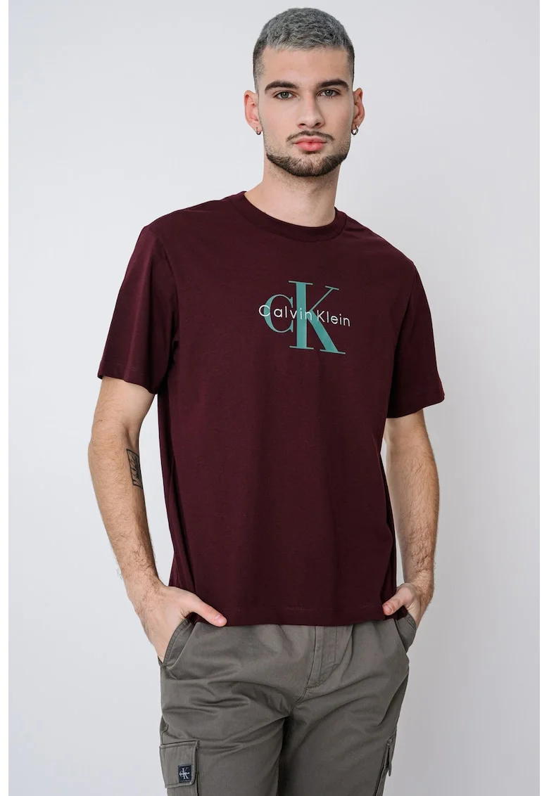 Tricou din bumbac cu imprimeu logo, Rosu inchis