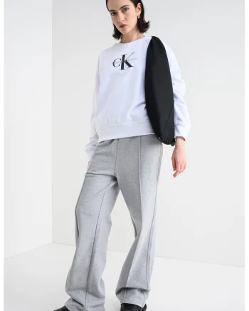 Bluza de trening cu maneci cazute si imprimeu logo, Alb