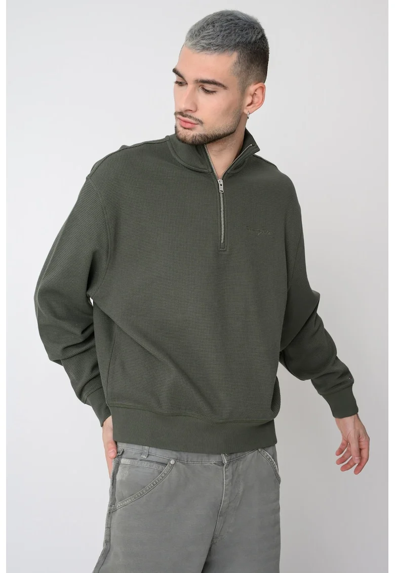 Bluza de trening de bumbac cu logo discret, Verde
