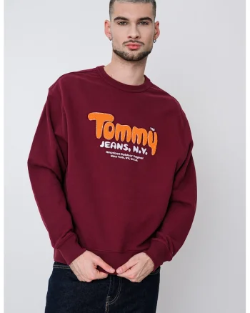 Bluza de trening cu logo si decolteu la baza gatului, Visiniu