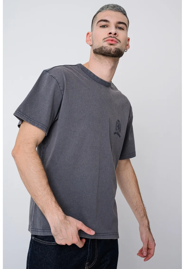 Tricou de bumbac cu aspect decolorat, Gri cenusiu