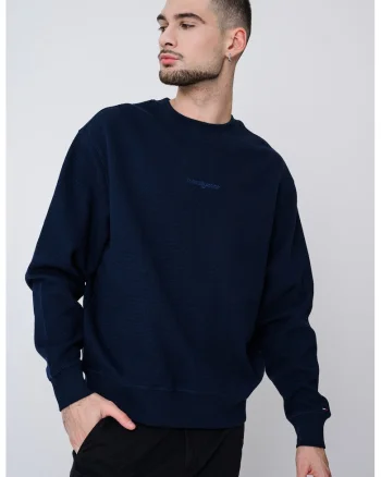 Bluza de trening texturata cu decolteu la baza gatului, Bleumarin