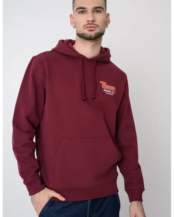 Hanorac cu logo si buzunar kangaroo, Visiniu