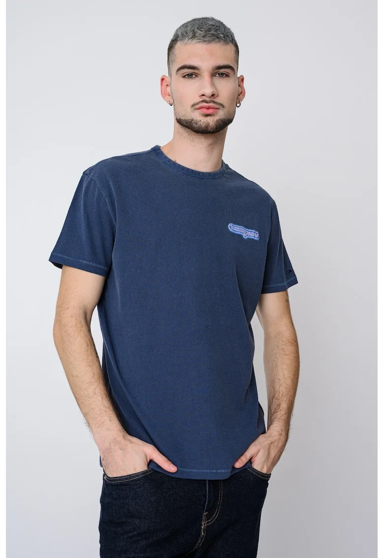 Tricou regular fit de bumbac cu decolteu la baza gatului, Albastru indigo