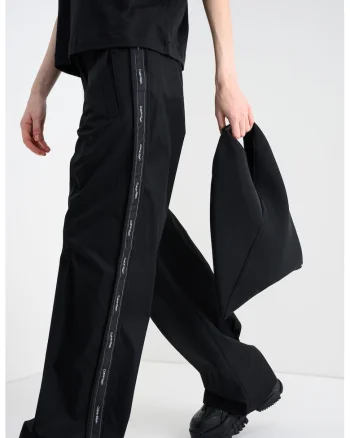 Pantaloni ampli cu benzi logo, Negru