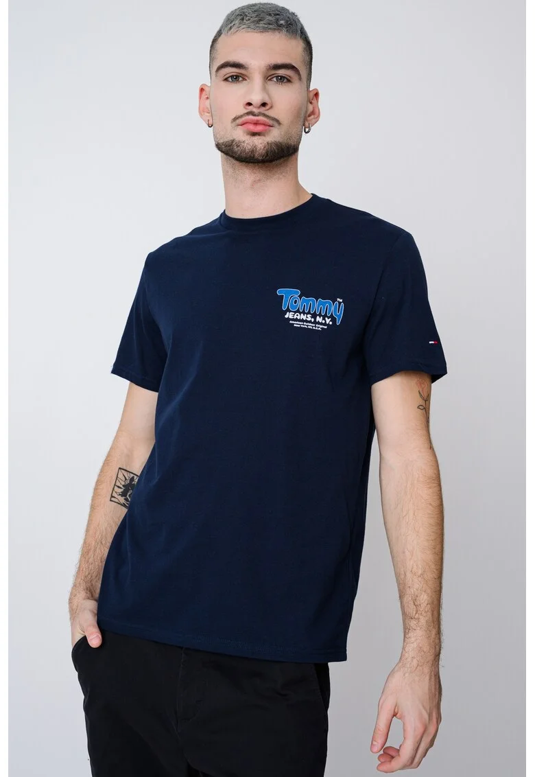 Tricou slim fit cu logo, Bleumarin