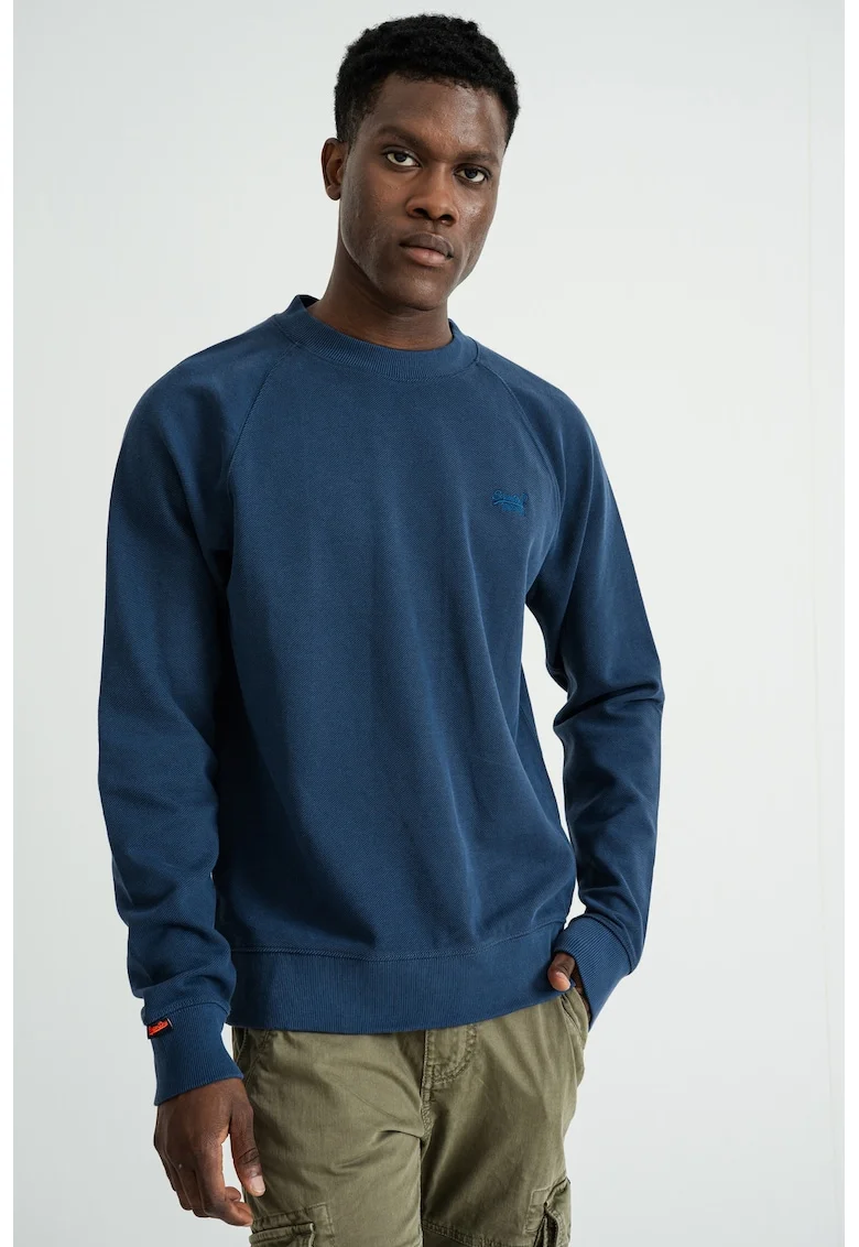SUPERDRY, Bluza de trening texturata cu maneci raglan Essential, Albastru inchis