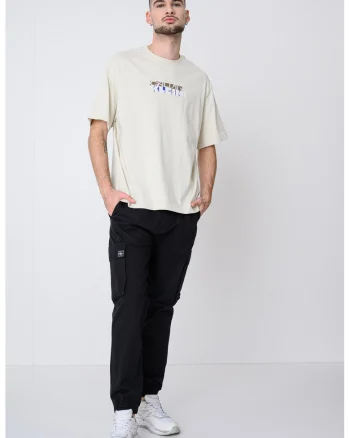 Tricou de bumbac cu logo brodat, Crem