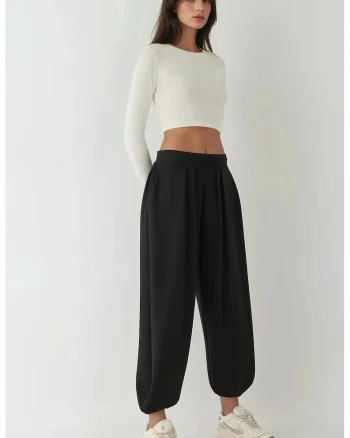 Pantaloni dama  Pantaloni Salwar, buzunare, negru, textil