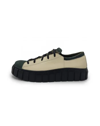 Pantofi de piele cu talpa plata si insertii de piele intoarsa, Verde inchis/Bej deschis
