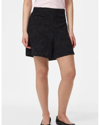 Pantaloni scurti cu talie medie si model floral, Negru