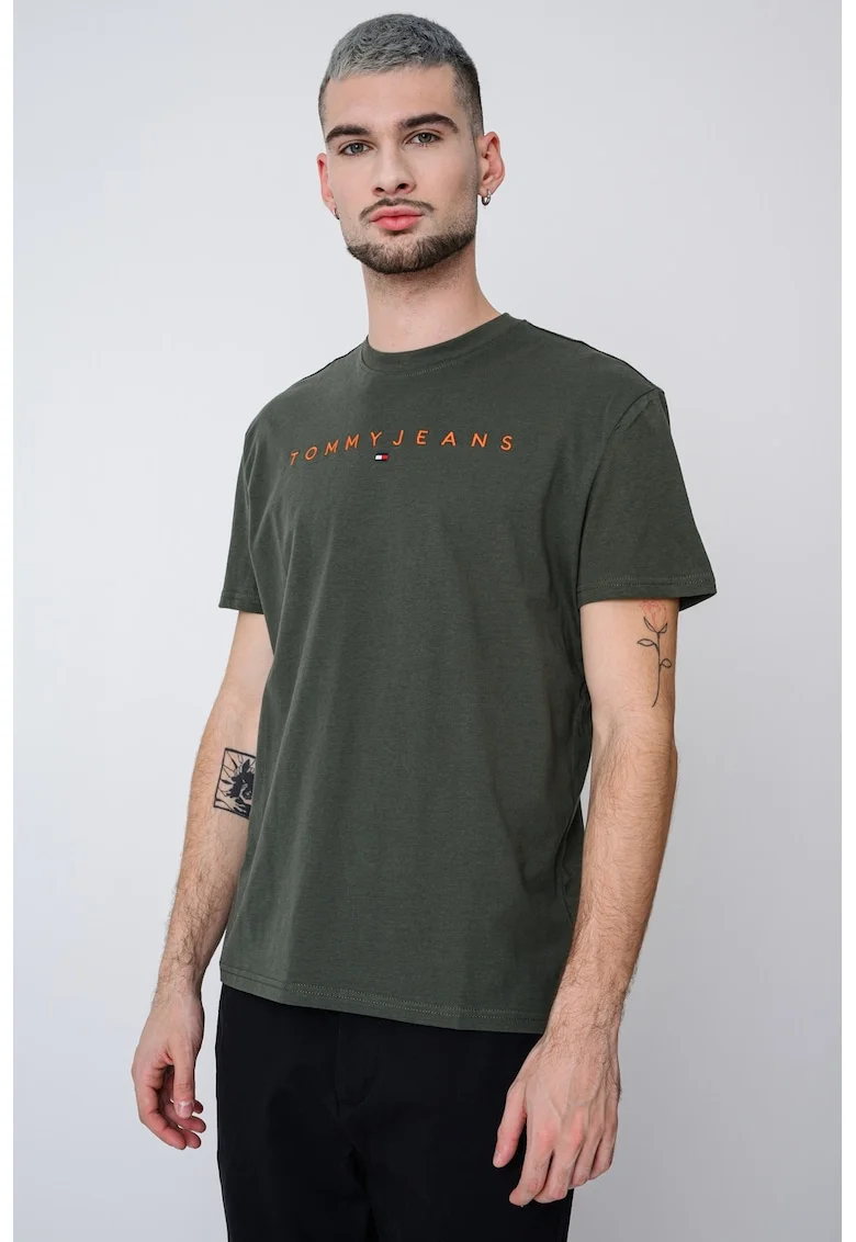 Tricou din bumbac cu logo brodat, Verde