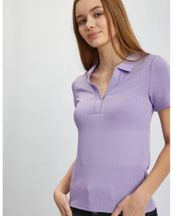 Tricou polo tricotat fin, Lila