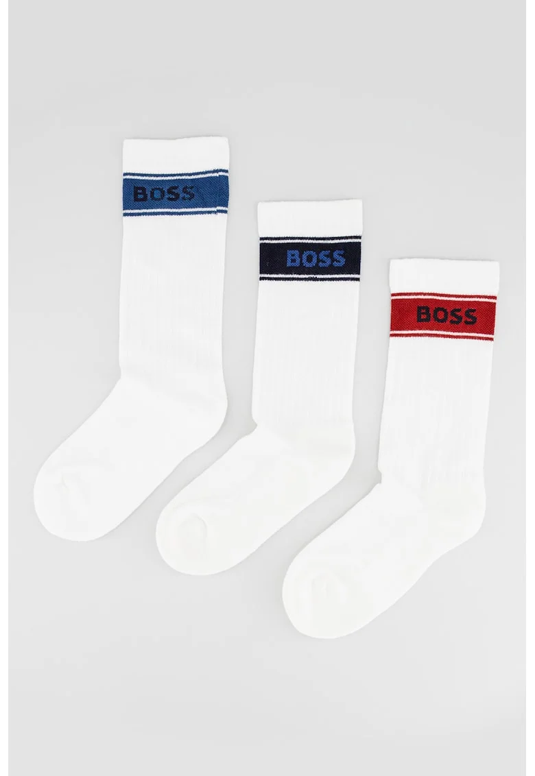 Set de sosete lungi cu detaliu logo - 3 perechi, Alb/Albastru ultramarin/Rosu inchis