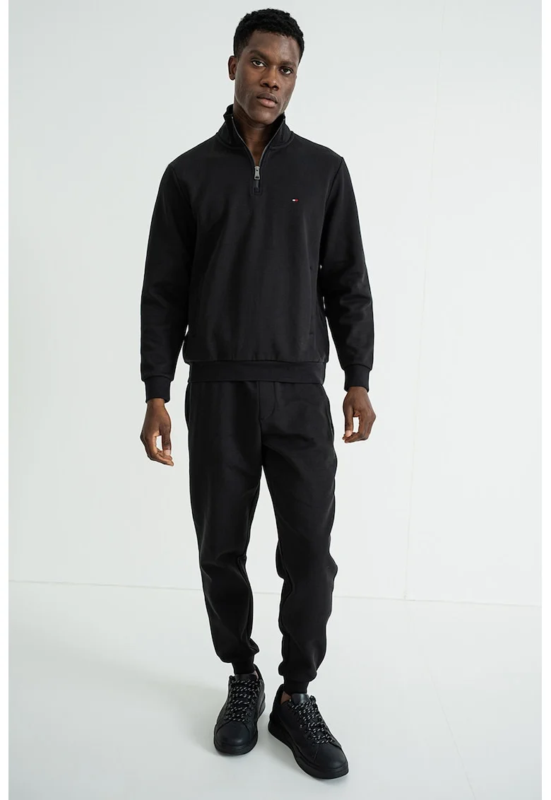Bluza de trening cu logo si fenta cu fermoar, Negru
