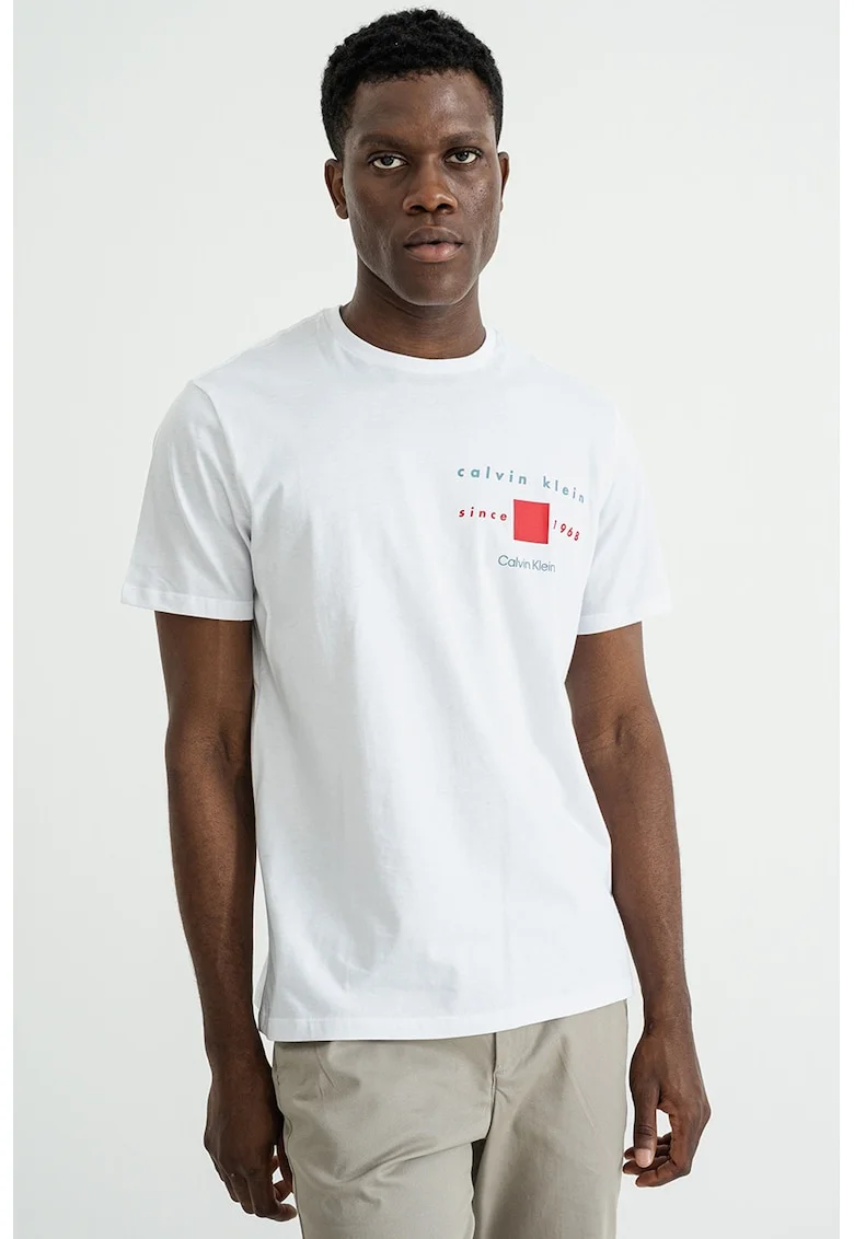 Tricou regular fit cu imprimeu logo pe piept, Alb optic