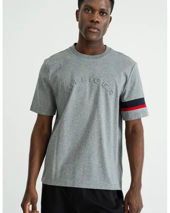 Tricou cu logo brodat, Gri inchis melange