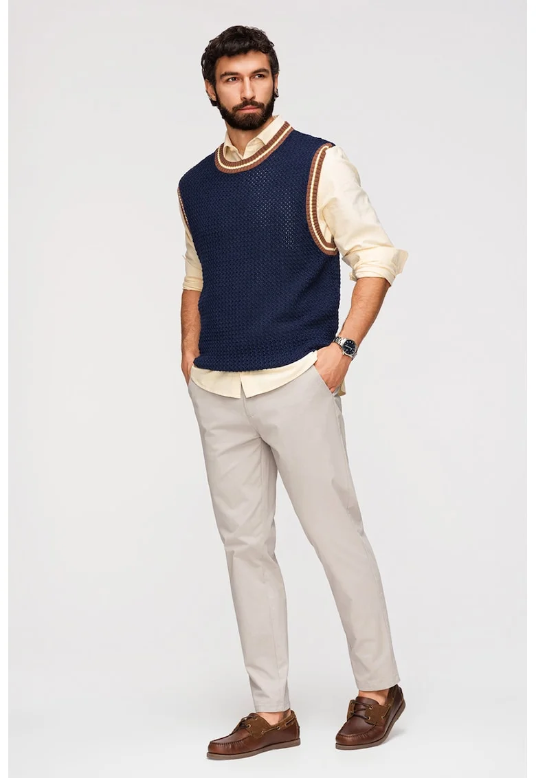 Pantaloni chino cu talie elastica, Bej
