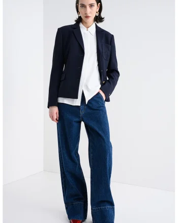 Sacou slim fit cu nasturi si revere decupate, Albastru ultramarin