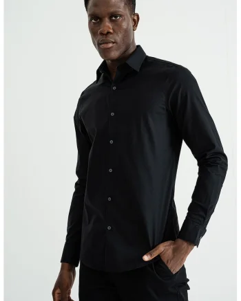 Camasa slim fit cu guler clasic, Negru