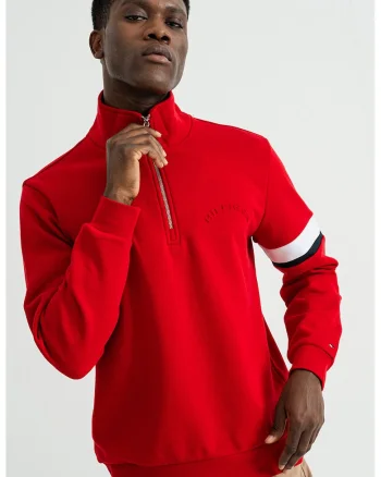 Bluza de trening din amestec de bumbac organic cu fenta cu fermoar, Rosu vermillion