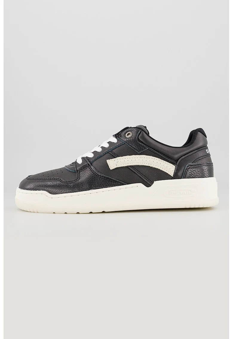Pantofi sport low-cut de piele Grid Lea, Alb fildes/Negru