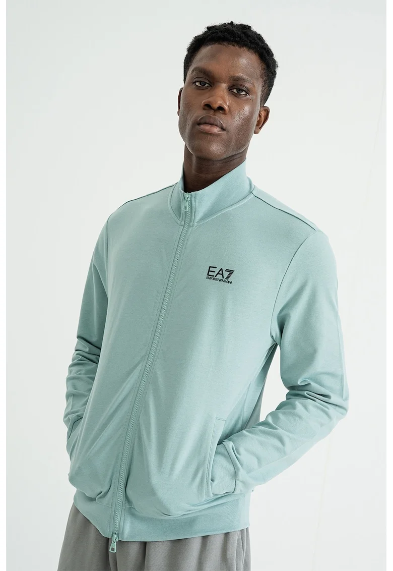 Bluza de trening cu guler inalt si fermoar, Albastru aquamarin