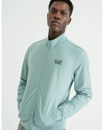 Bluza de trening cu guler inalt si fermoar, Albastru aquamarin