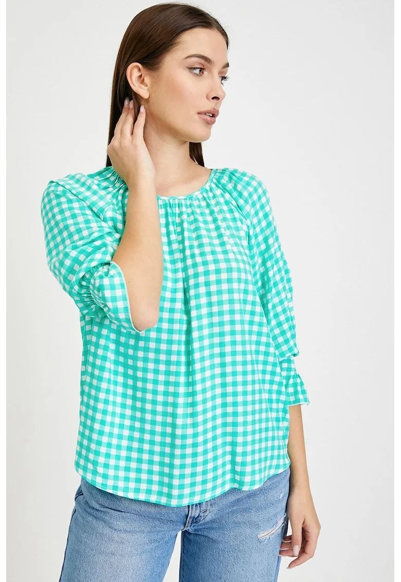 Bluza cu maneci lungi Gingham, Verde deschis