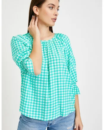 Bluza cu maneci lungi Gingham, Verde deschis