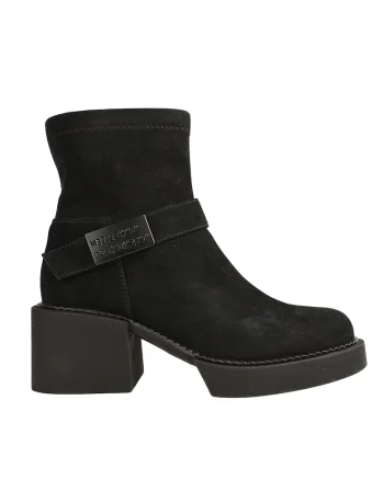 Ghete casual, dama,  25-124 negru, piele intoarsa, toc, Negru
