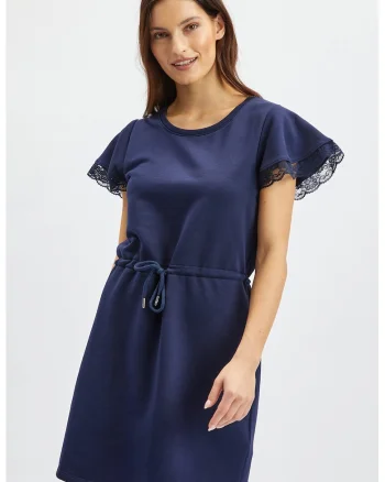 Rochie uni cu maneci scurte, Bleumarin