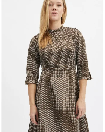 Rochie scurta cu croiala in A si maneci 3/4, Maro deschis
